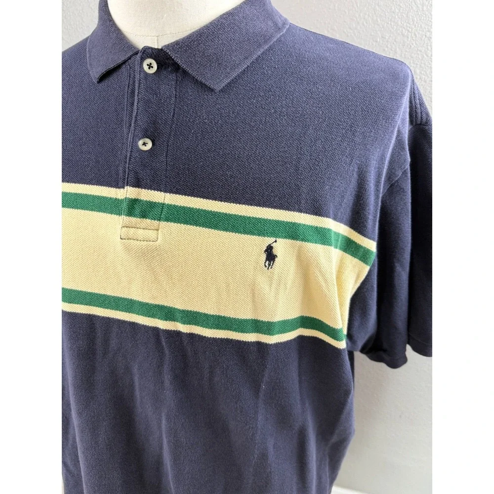 Polo Ralph Lauren Navy Blue Striped Short Sleeve‎ Polo Shirt Mens XL